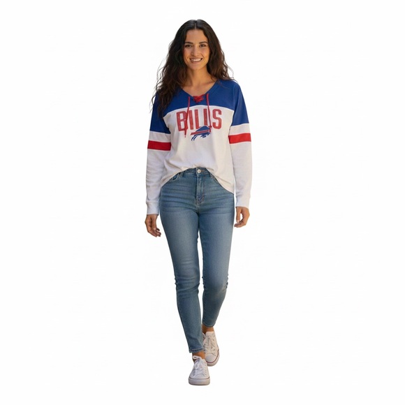 Fanatics Blue and White Bills Women's Jersey lace up long sleeves glitter Red - Picture 11 of 11